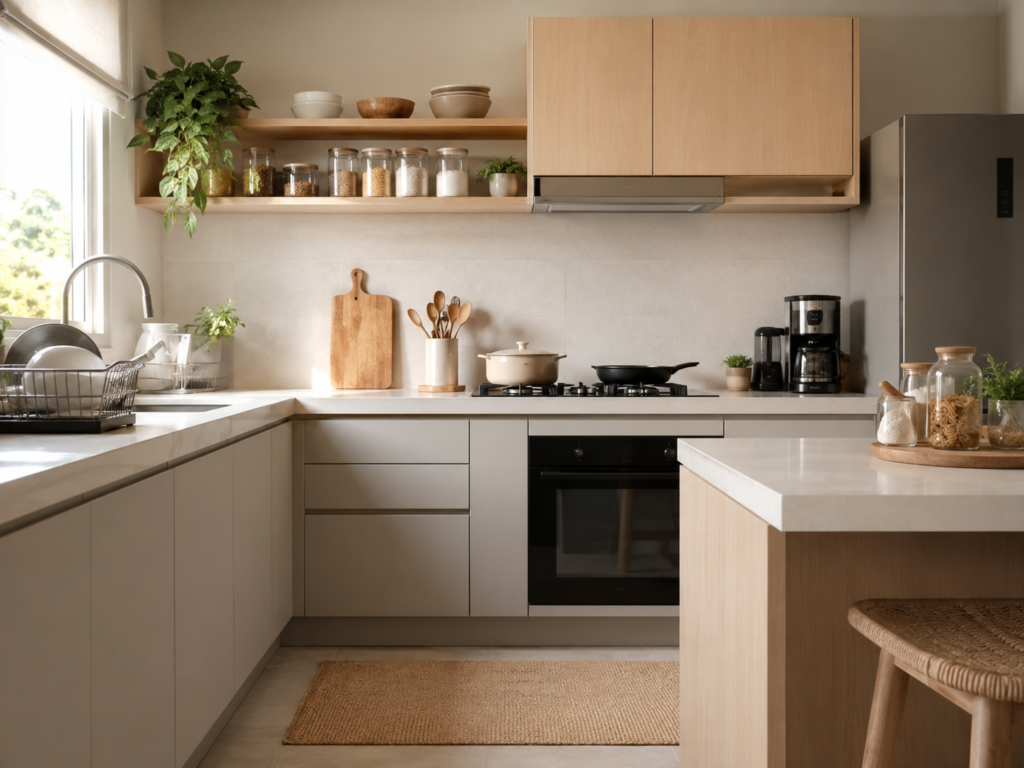 cozinha minimalista organizada,