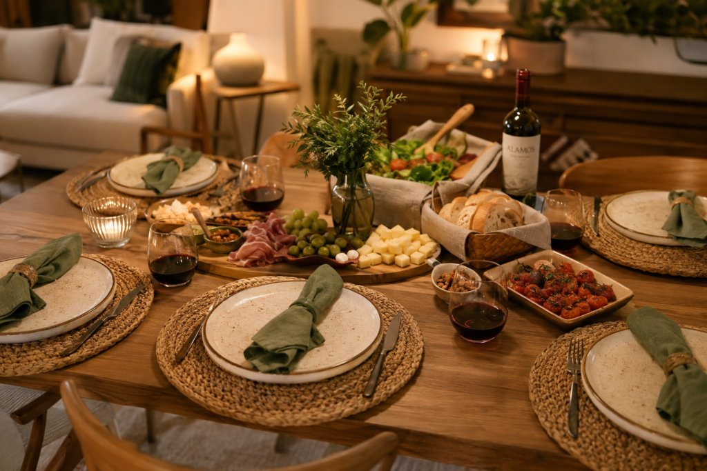 Mesa posta para jantar com amigos