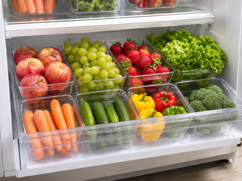 gaveta de frutas e verduras organizada