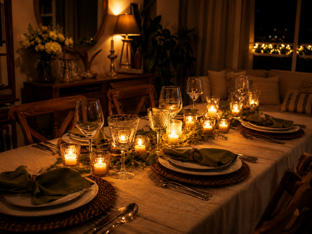 velas na mesa de jantar