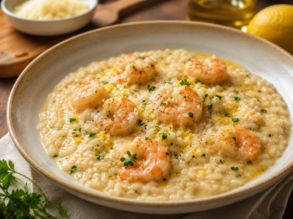 Risoto de camarão cremoso